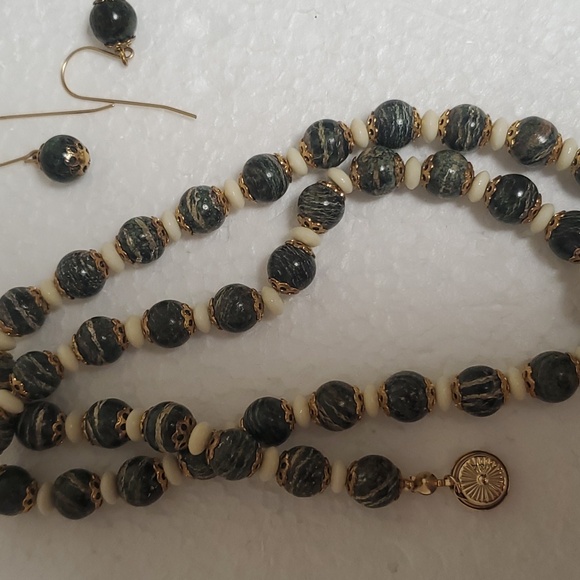 COPY - HANDMADE Green Zebra Jasper Bead & 14K Gold Handmade Necklace & Earrings - Picture 8 of 11